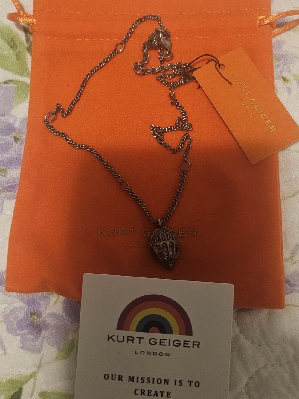 Kurt Geiger Women's oxidized silver pendant necklace with antique finish